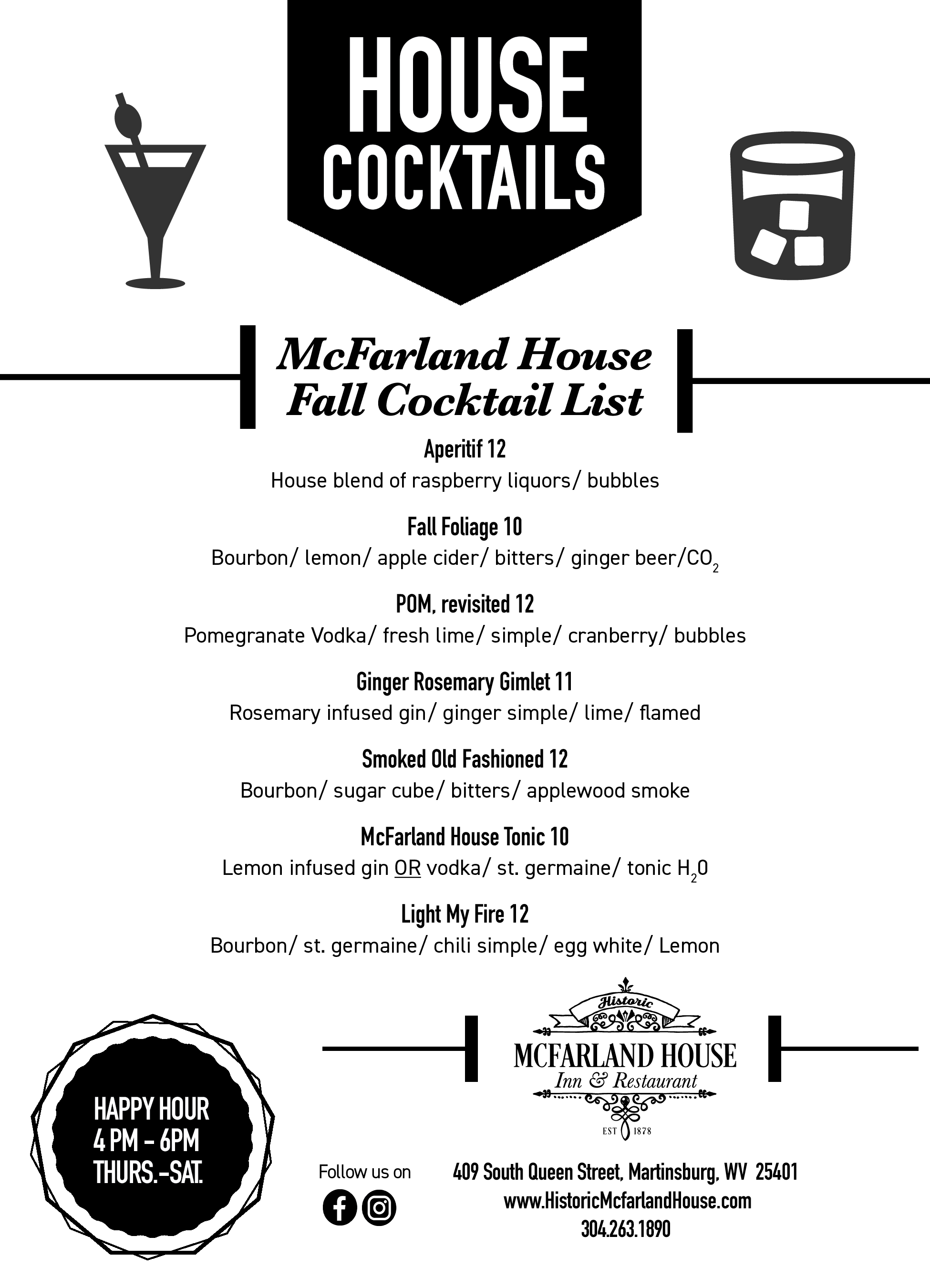 Menus Historic McFarland House in Martinsburg, West Virginia